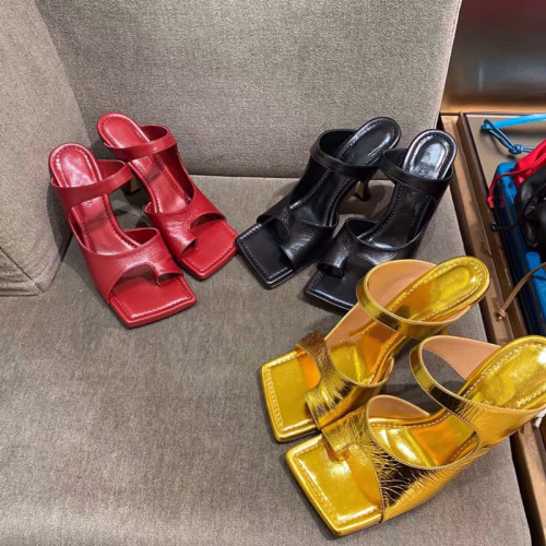 Square toe sandals with high heels and slim heels