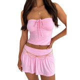 GL6717 strapless pleated double-layer pants skirt two-piece set Pants skirt+double layered top