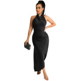 X5625 irregular slit backless dress