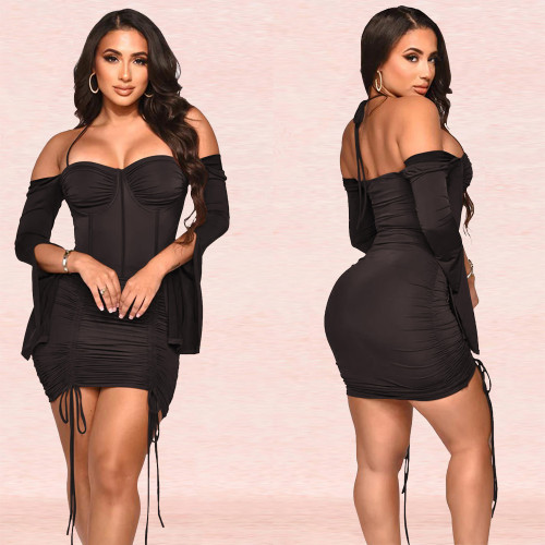 C6065 discounted fashionable women's strapless and pleated dress
