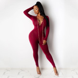 X3698 sexy V-neck chain jumpsuit