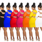 C6727 Special Offer Fashion Women's Solid Color Long Sleeve Dress