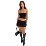GL6717 strapless pleated double-layer pants skirt two-piece set Pants skirt+double layered top
