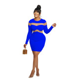 C6727 Special Offer Fashion Women's Solid Color Long Sleeve Dress