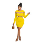 C6727 Special Offer Fashion Women's Solid Color Long Sleeve Dress