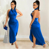 X5625 irregular slit backless dress