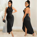 X5625 irregular slit backless dress