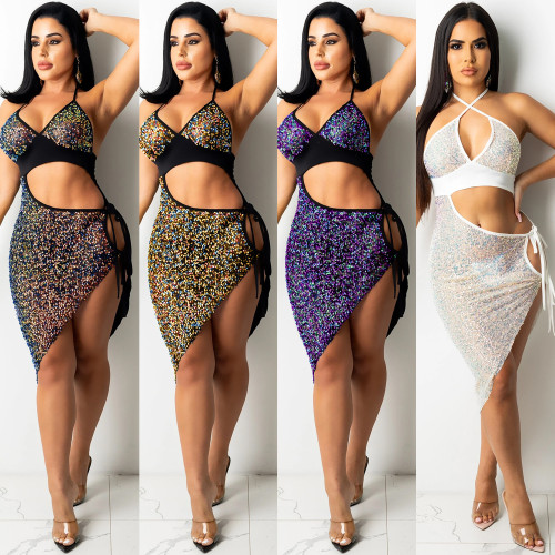 C5309 Fashion sequin sexy suspender dress