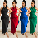 X5625 irregular slit backless dress