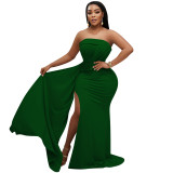 X5873 solid color strapless irregular dress long skirt women's dress