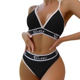Letter camisole underwear mid waist thong set