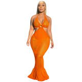X5719 sexy suspender chest wrapped pleated fish skirt dress