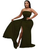 X5873 solid color strapless irregular dress long skirt women's dress