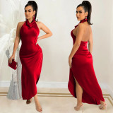 X5625 irregular slit backless dress