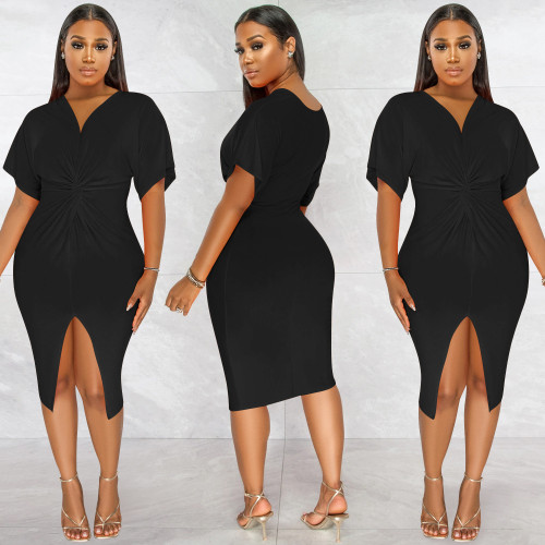 C5818 pleated dress with half sleeves