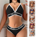 Letter camisole underwear mid waist thong set