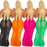 X5719 sexy suspender chest wrapped pleated fish skirt dress