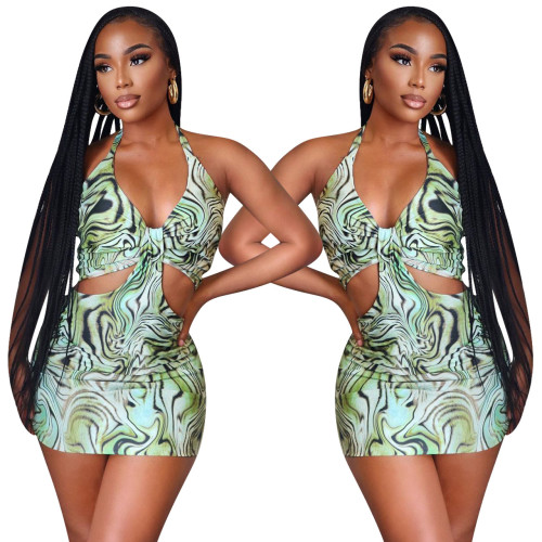 FE126 neck strap printed dress