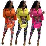 FE207 long sleeved shirt and printed pants two-piece set