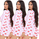 FE084 printed button jumpsuit women's clothing