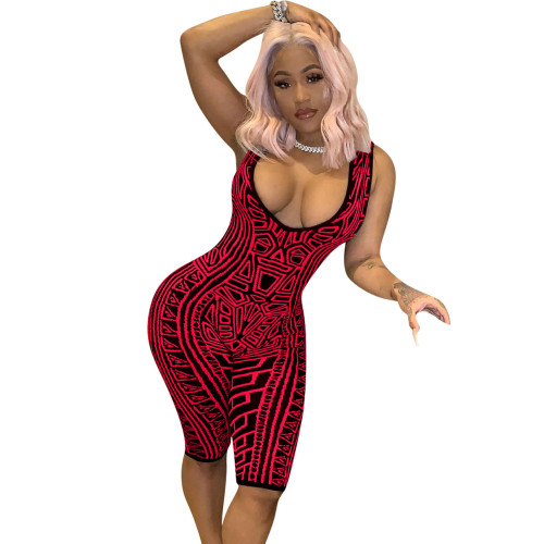 FE118 printed jumpsuit shorts