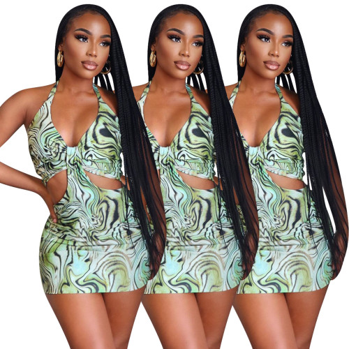 FE126 neck strap printed dress