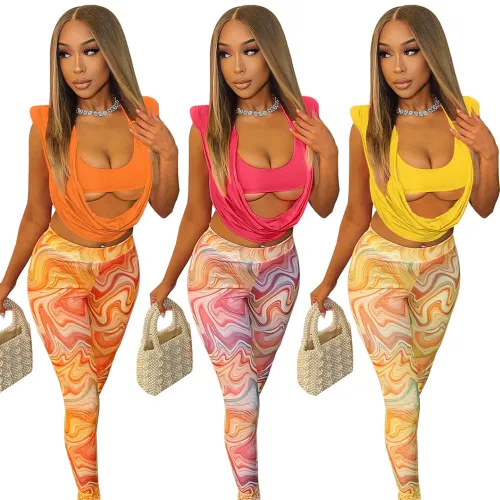 FE245 Printed Pants Two Piece Set