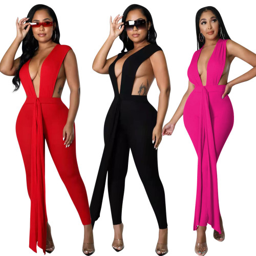 FE227 Pit Strip Sexy Strap Style Slimming jumpsuit Pants