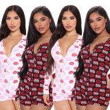 FE084 printed button jumpsuit women's clothing