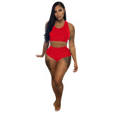 FE223 sexy summer outfit solid color top+shorts two-piece set