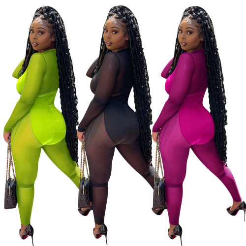 FE175 mesh splicing jumpsuit