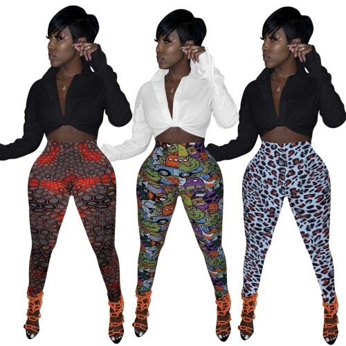FE197 Fashion Sexy Tight Printed Two Piece Set