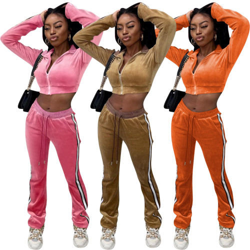 FE187 Fashion Velvet Leisure Two Piece Set