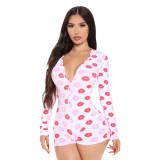 FE084 printed button jumpsuit women's clothing
