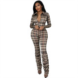 FE200 slim fit pleated printed checkered jumpsuit