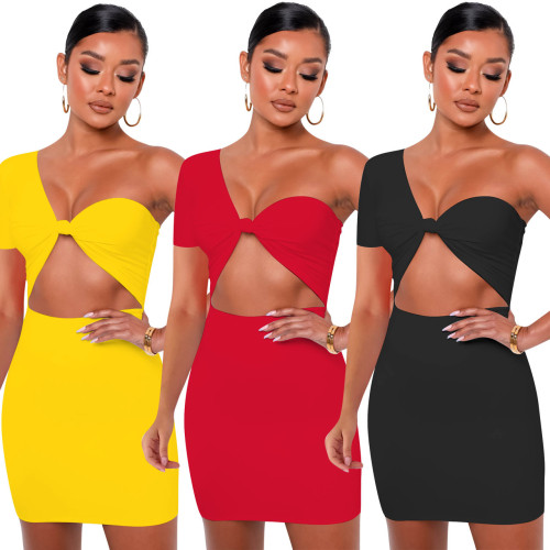 FE161 slim fit solid color backless dress