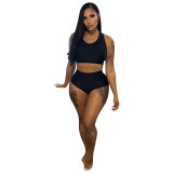 FE223 sexy summer outfit solid color top+shorts two-piece set