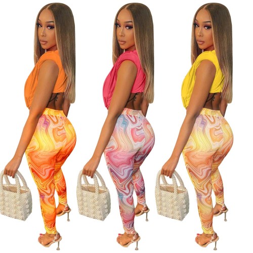 FE245 Printed Pants Two Piece Set