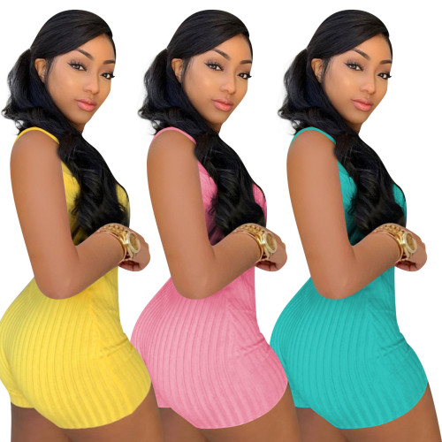 FE130 solid color pit strap jumpsuit