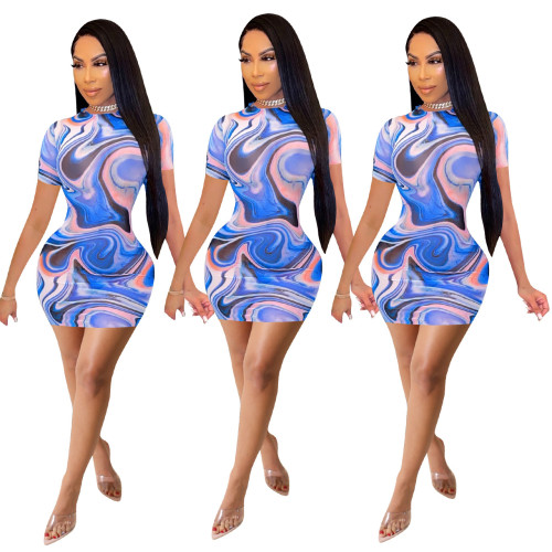 FE101 sexy tight print dress
