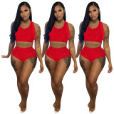FE223 sexy summer outfit solid color top+shorts two-piece set