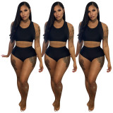 FE223 sexy summer outfit solid color top+shorts two-piece set