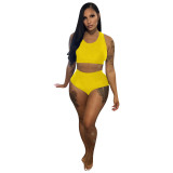 FE223 sexy summer outfit solid color top+shorts two-piece set