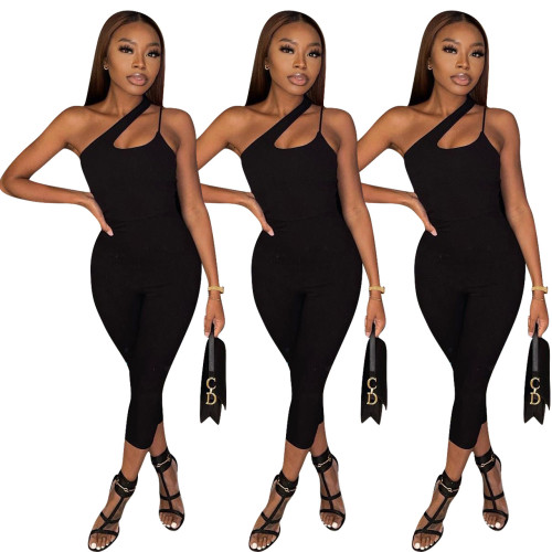 FE124 diagonal shoulder camisole jumpsuit