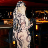 Digital printed high waisted see through jumpsuit for women