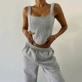 Z1222 Waist waist hooded short hoodie, leg binding pants, three piece set