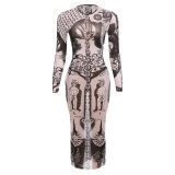 Digital printed high waisted see through jumpsuit for women