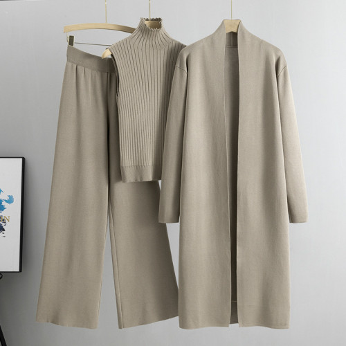 Knitted suit sleeveless vest sweater cardigan pants three piece set