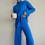 Long sleeved sweater set, knitted top, long pants set, women's
