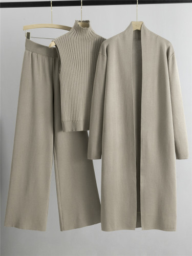 Knitted suit sleeveless vest sweater cardigan pants three piece set